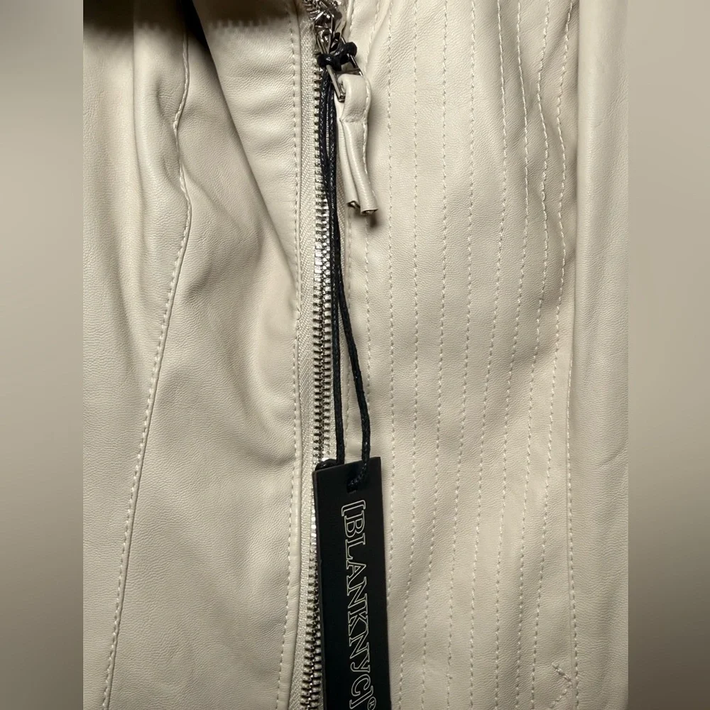 Blank NYC 🤍Cream Asymmetric Faux-Leather Moto Jacket - Picture 5 of 7